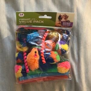 24 PC Small Cat Toys Multicolor Plush Mice, Pom Pom, and Spring Set
